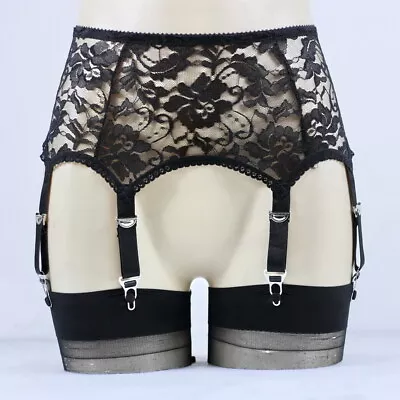 Luxallacki Hollow Lace Floral Garter Belt With 6 Straps Metal Clasp Lingerie • $15.20