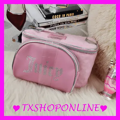 {Juicy Couture} Pink Velvet Bling Train Case Cosmetic Bag Set • $42