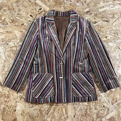 Vintage 70s Multicolor Striped Corduroy Toggle Button Blazer Jacket Size M • $60