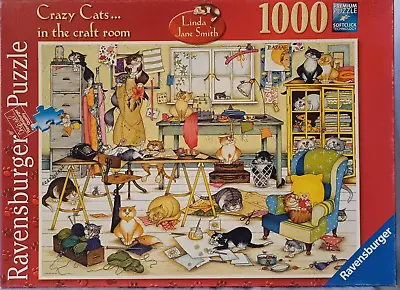 Ravensburger-1000 Piece-Crazy Cats In The Craft Room 2010- Jigsaw   L.J. Smith • $19