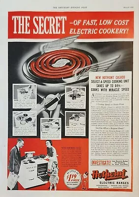 1938 Hotpoint Electric Range Vintage Ad Secret Fast Low Cost Electric Cookery • $9.95