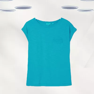 Ex Fat Face Women's Short Sleeve Lace Detail T-shirt In Mid Blue • £15.95