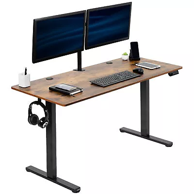 VIVO Electric 55 X 24  Sit Stand Desk Rustic Vintage Brown Top Black Frame • $149.99