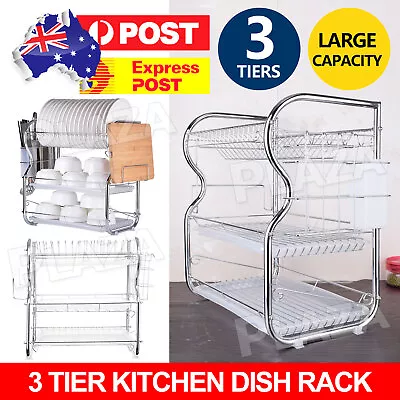 3 Tier Kitchen Dish Rack Plate Cup Drying Drainer Tray Cutlery Holder Storage • $26.85