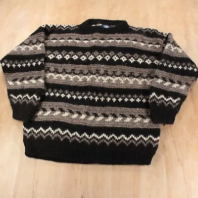 Vtg 90s POLE TO POLE Chunky Hand Knit New Zealand Wool Sweater Fits LARGE / XL • $38