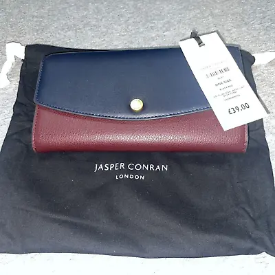 JASPER CONRAN Large Flap Over Purse Black Red RRP £39 Gift Present Two Tone • £12.95