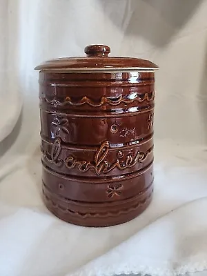 Vintage Mar-Crest Ovenproof Stoneware Cookie Jar Crock Dots & Daisies Nice! • $40