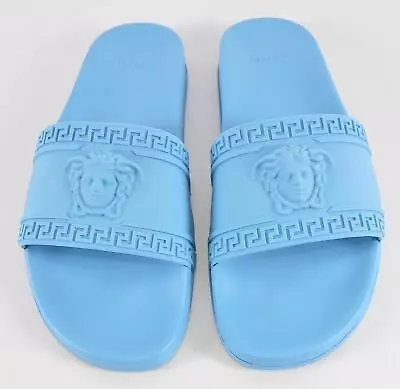 NEW Versace Men's GRECA MEDUSA HEAD Rubber Pool Slides Sandals Size 44 11 BLUE • $192.36