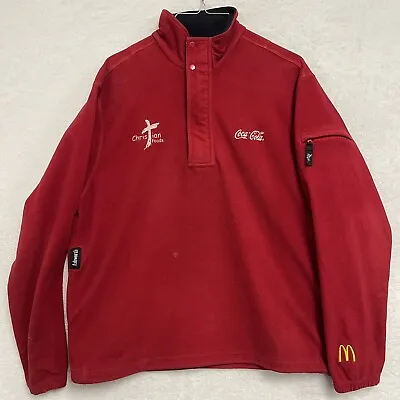 Vintage Mcdonalds Coca-Cola Coke Christian Foods Red Half Button Fleece Jacket M • $39.99