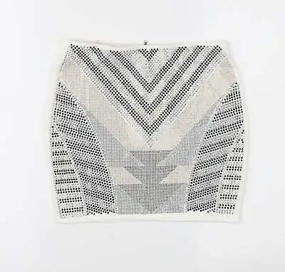 £5 • Buy Eva & Lola Womens White Geometric Polyester Mini Skirt Size S Zip