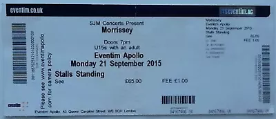 Morrissey Original Unused Concert Ticket Eventim Apollo London 2015 • $6.22