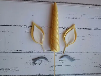 3D Gold UNICORN HORN EARS EYES CAKE TOPPER DECORATION EDIBLE • £13