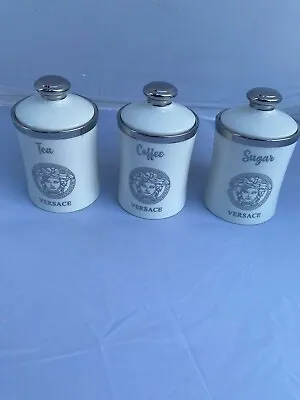 Tea Coffee Sugar Jar White Silver Storage Set Ceramic Air Tight Canisters 15 Cm • £29.99