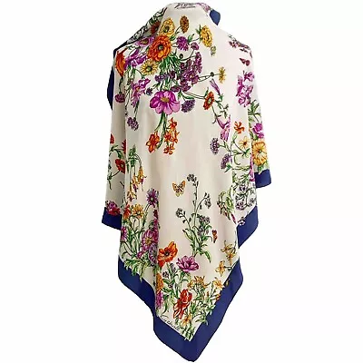 GABRIELLI FLORAL BLUE HAND ROLLED SQUARE  Silk Scarf  34/33 In  #A185 • $29.40