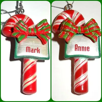 Ganz Candy Cane Christmas Ornament Bow Personalized Red Silver Choose Name JB • $8