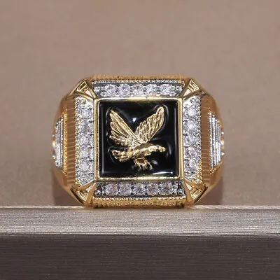 $23.99 • Buy 18k Gold Ep Mens Eagle Diamond Simulated Dress Ring Size 7-13
