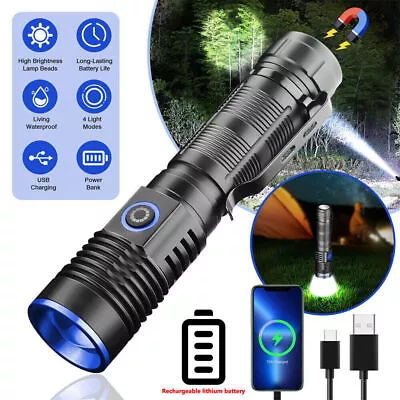 99000000 Lumens Super Bright LED Flashlight Tactical Rechargeable LED Work Light • $14.96