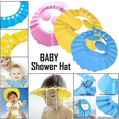 Baby Shower Hat Adjustable Kids Shampoo Bath Cap Wash Hair Waterproof Ear Shield • £3.49