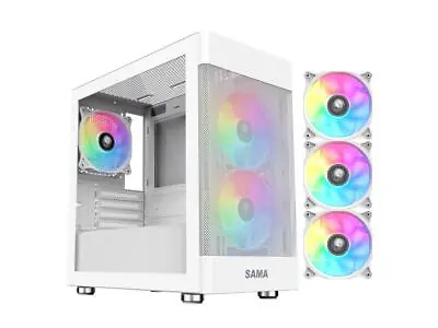 Sama ARGB-Q5-W White USB3.0 Tempered Glass Micro ATX Tower Gaming Computer Case • $53.49