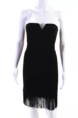 Aidan By Aidan Mattox Womens Strapless Fringe Trim Mini Dress Black Size 2 • $42.71