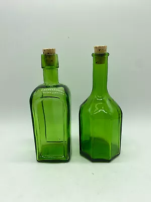 Set Of Two Vintage Wheaton NJ Green Glass Bottles 6  With Cork • $19.99