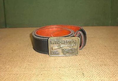 Vtg Winchester Arms Gun Kids Cowboy Belt Buckle With Original Belt Size 24-28 • $20