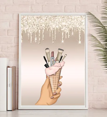 Beauty Makeup Glitter Prints Pink Picture Bedroom Home Decor Wall Art Posters 2 • £5.49