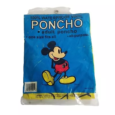 Vintage Disney World Mickey Mouse Rain Poncho Adult One Size Fit All Waterproof • $10.12