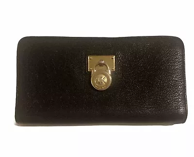 Michael Kors Hamilton Traveler Zip Around Wallet Black Gold New With Tag • $60