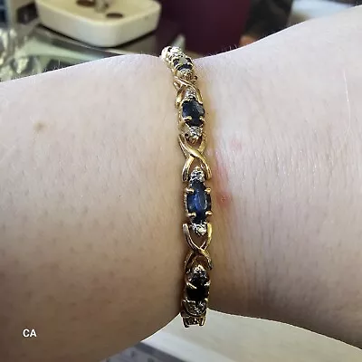 Gold Played Sterling Silver And Sapphire Tennis Bracelet By DBJ 7.25  • £69