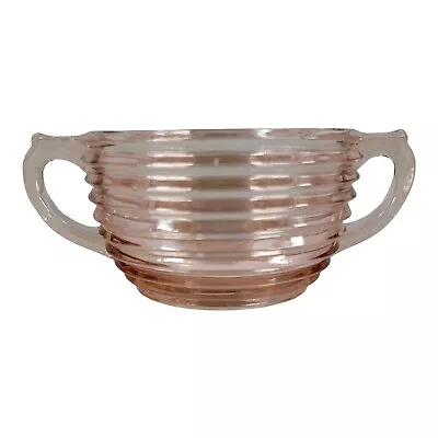 Anchor Hocking Manhattan Depression Glass Bowl Sugar Pink Ribbed EUC • $15.99