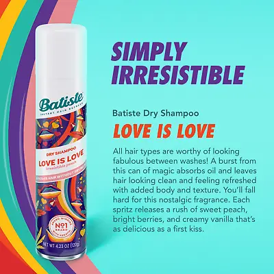 BATISTE Dry HAIR SHAMPOO Refresh Spray LOVE IS LOVE Irresistible Peach 200ml Can • £2.99