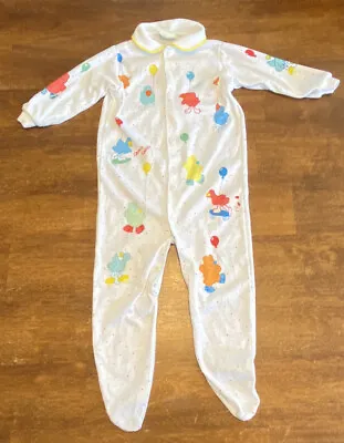 Vintage Footed Pajamas PJs Bears Birds On Skateboard Balloon Multi Color 1 Piece • $19.99