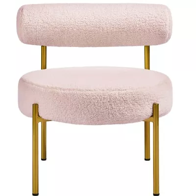 Boucle Fabric Tub Chair With Round Padded Seat And Gold Metal Legs Living Room • £59.99