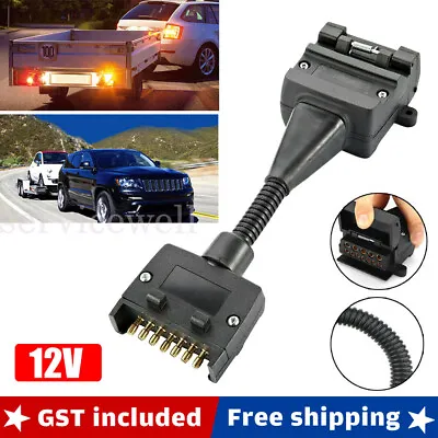 12 Pin Female Socket To 7 Pin Flat Male Plug Trailer Adaptor Caravan Connector • $17.95