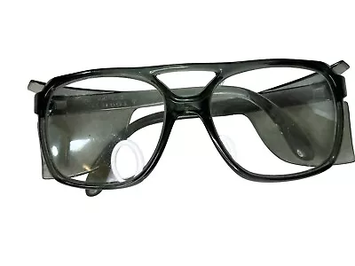 $14.99 • Buy Vintage Safety Glasses 70s Vistalux Z87 Smoke Frames With Side Panels
