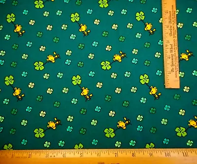 Peanuts Fabric 1/2 Yard Woodstock Green Shamrocks St Patricks Day Green Cotton • $6.49