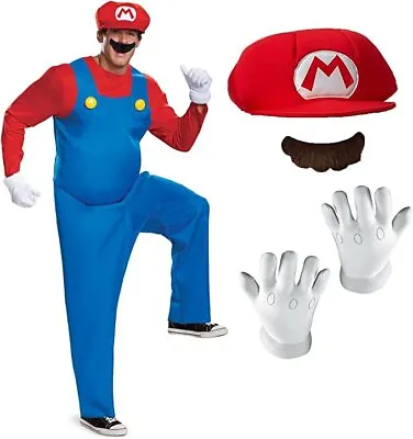 Adult Licenced Deluxe Super Mario Bros Red Plumber Fancy Dress Costume Nintendo • £54.99