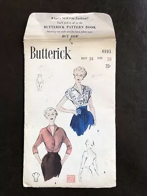 LOVELY VTG 1940s BLOUSE BUTTERICK Sewing Pattern 16/34 • $13