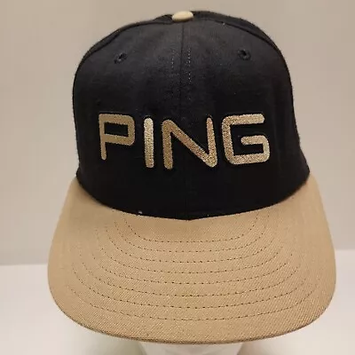 PING 100% Wool Black & Tan Fitted  Cap Hat Golf USA 59 Fifty Sz 6 7/8 Vintage • $30