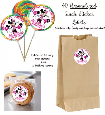 40 Minnie Mouse STICKERS For Lollipops Goody Bag Birthday Party Favors Labels • $10.99