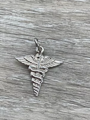 Caduceus Staff Of Hermes Doctor Nurse Medical Sterling Silver 3d Charm Pendant • $29.99