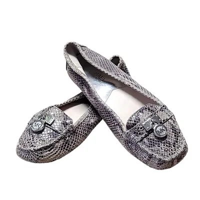 Michael Kors Snakeskin Hamilton Padlock Charm Slip On Loafers Sz 8M • $35