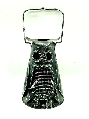 Vtg 6” Halloween Metal Tin Owl Lantern Light Votive Candle Holder Black Silver • $22.95