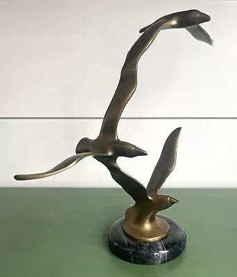 Vintage Solid Brass Birds In Flight MCM Curtis Jere Style Seagull Sculpture • $49