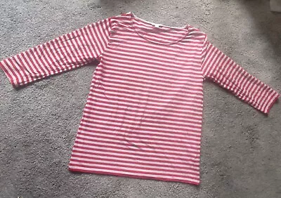 Cos Breton Top - 3/4 Sleeve Striped T-shirt Red/white. Size M / Uk 12-14 • £11