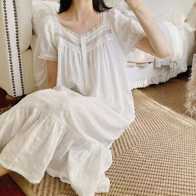 Vintage Soft Cotton Long Nightgown Short Sleeve Nightgown Cotton Sleep Dress • $34