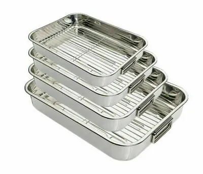 £14.97 • Buy Stainless Steel Roasting Tray Oven Pan Dish Baking Roaster Tin Tray Grill Rack Z