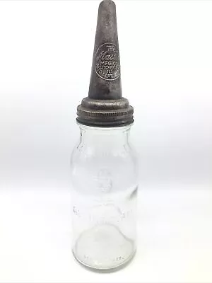 Vintage Glass Oil Bottle Mass Seal The Master Mfg Co. Tops ONE QUART • $26.99