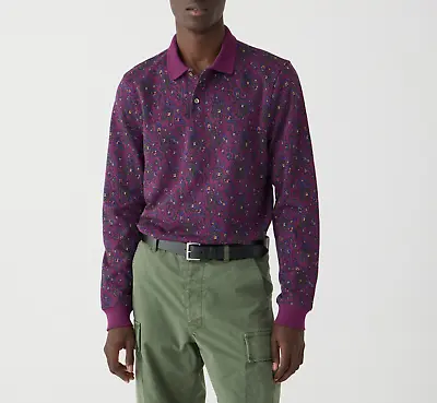 J.CREW MEN'S PURPLE MULTI LONG SLEEVE DOUBLE-KNIT JACQUARD POLO SHIRT Sz M • $44.99